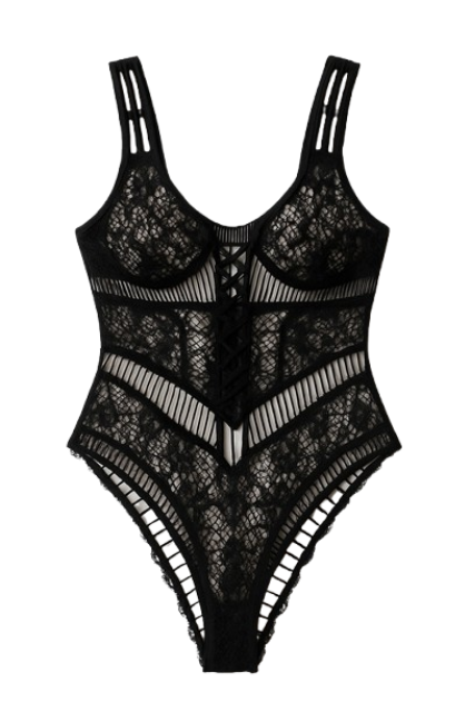 Siyah Dantelli Vücut Çorabı